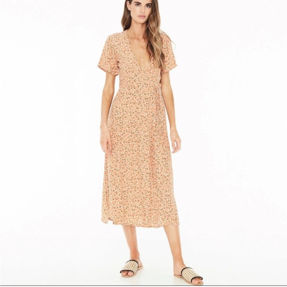 Faithfull The Brand - Leila Floral-Print Crepe Wrap Dress - Pastel Orange size L
